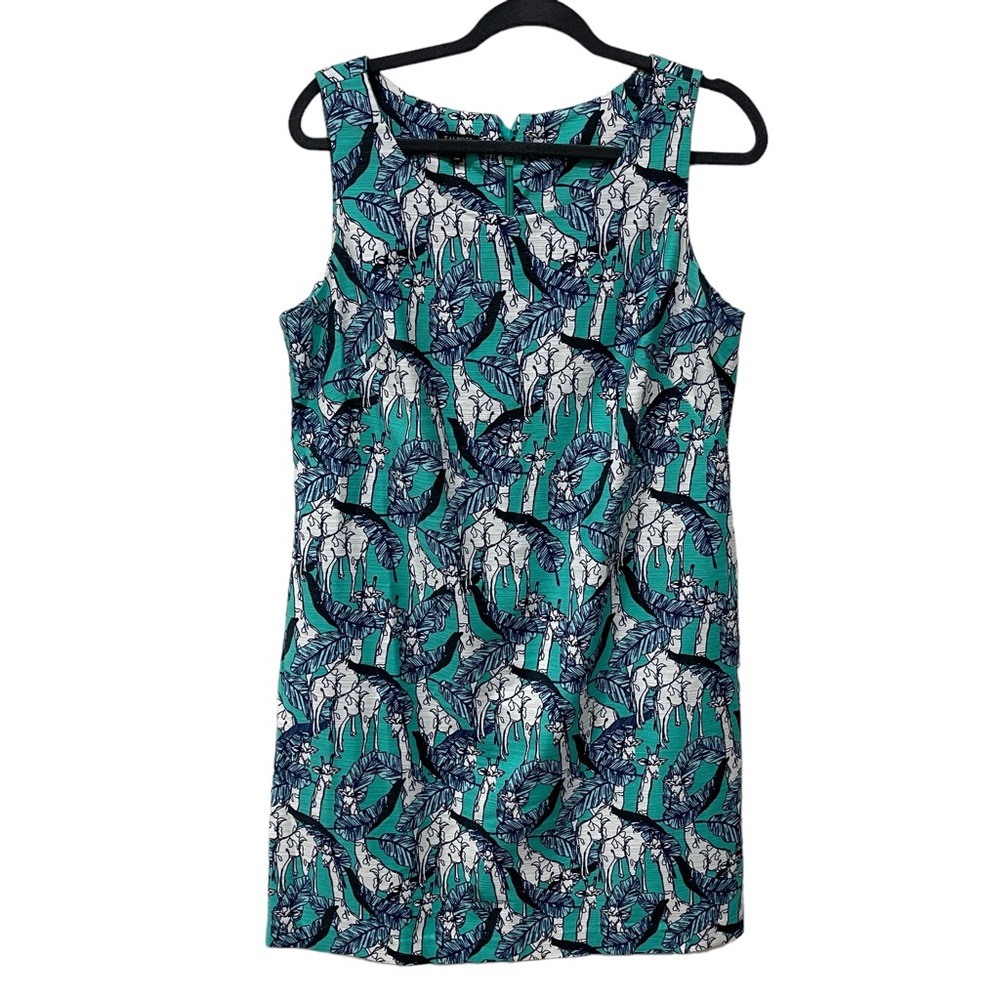 Talbots Giraffe Print Knee Length Sheath Dress Sz 10P Sleeveless All Over Print